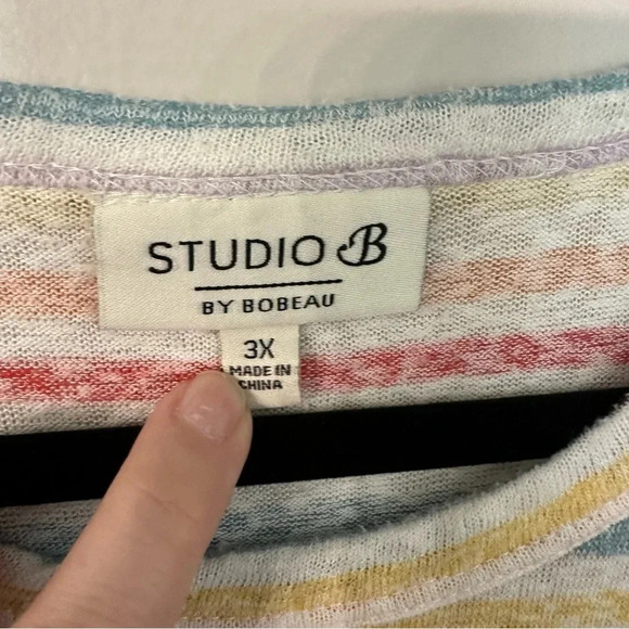 Studio B By Bobeau Women's Short Sleeve Crew Neck Multicolored Stripe Sz 3X GUC - Picture 3 of 7